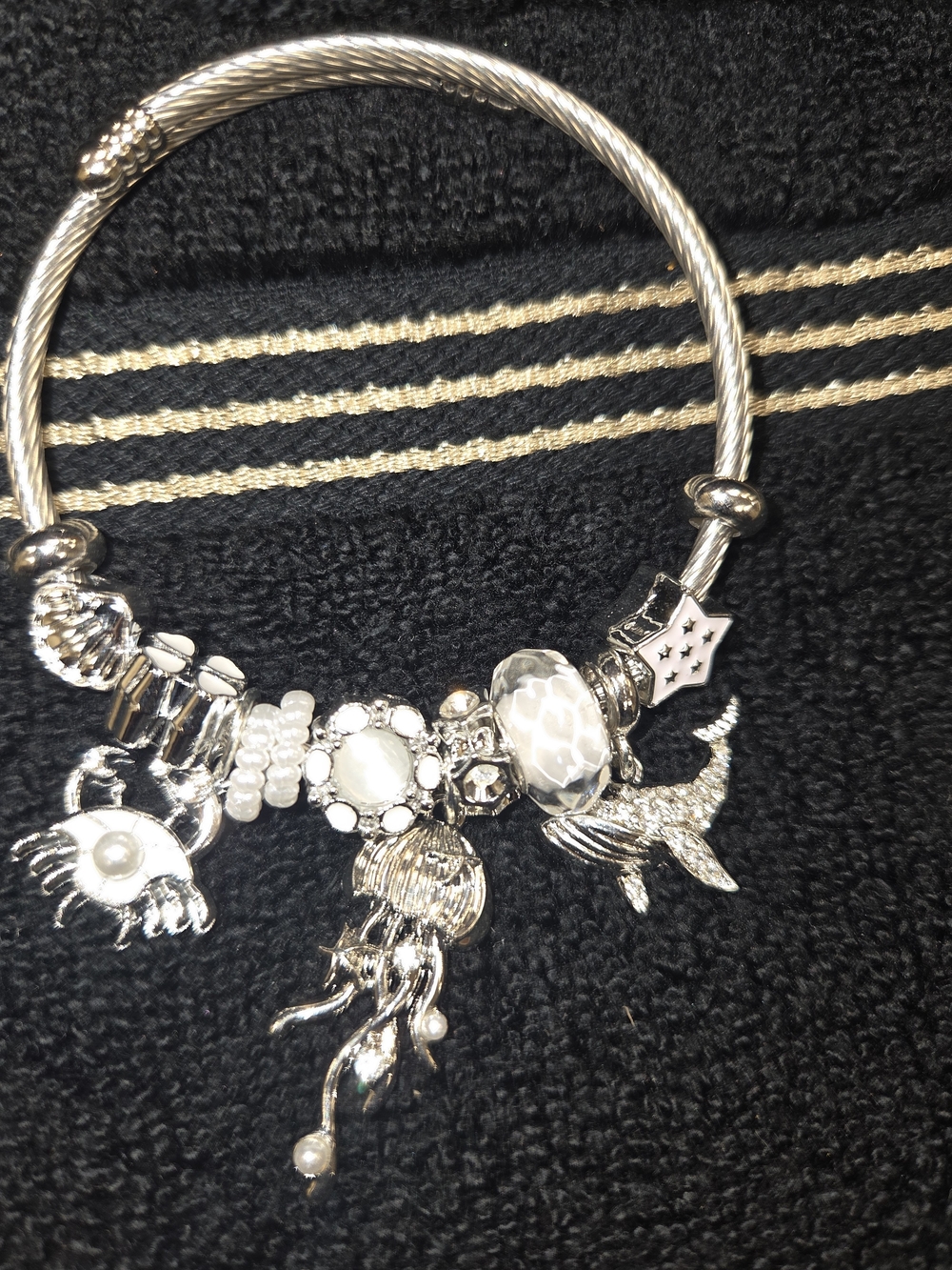 Silver-tone Ocean Charm Bracelet with White Accents